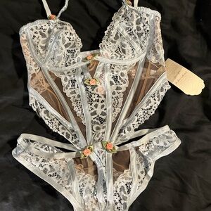 For Love and Lemons Blue Lace Bodysuit